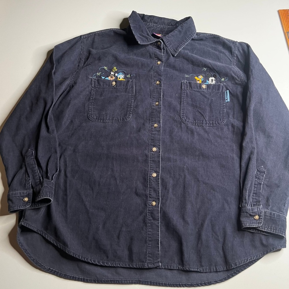 Vintage Mickey Unlimited Disney Corduroy Shirt Navy Blue Plus Size 22W 24W LTM79